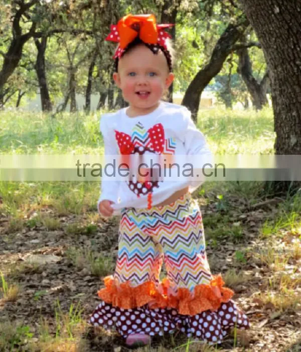 2016 Halloween Outfit Kids Fall Winter Boutique Cloting Remake with Ruffle Chevron Pant Baby Girl Fashion Owl Wholesale set