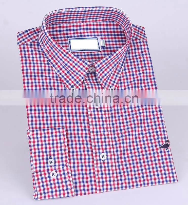 2017 two colors check men's long sleeve button down collar shirt