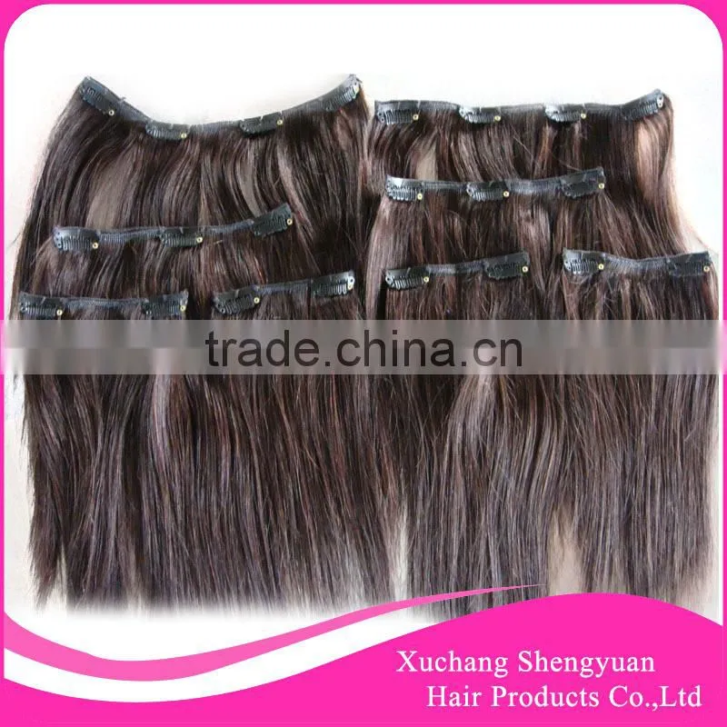 Top quality brazilian human clip in hair extensions, cheap 100% clip on human hair extensions