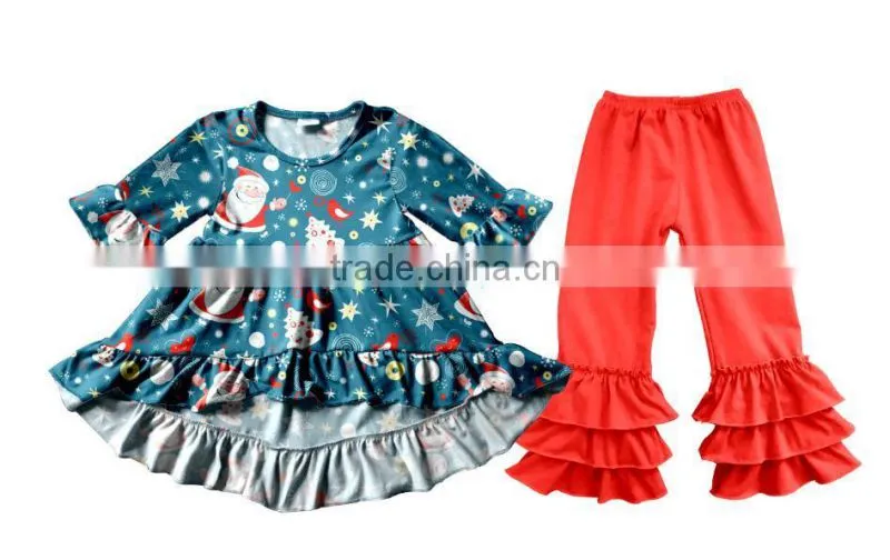 Hot Sale Christmas Boutique Children Lovely Ruffle Clothes Sets New Design Wholesale Girl's Outfits usa