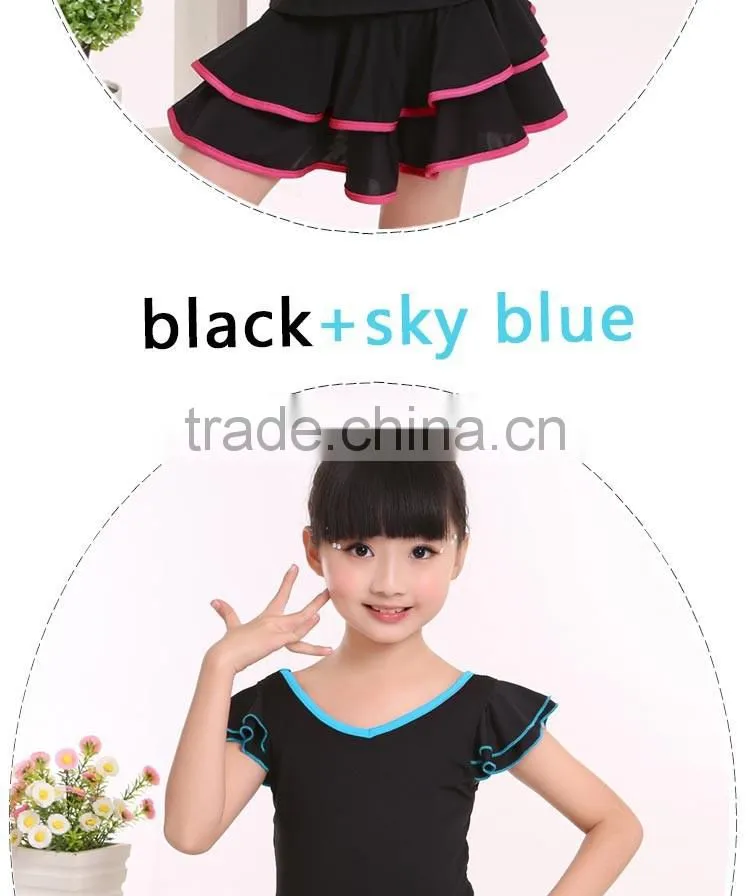 2016 Girls Child Latin Skirt Suit Kid Double V-Neck Gymnastics Costume Performance Dress