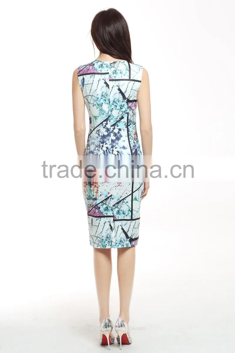Summer women elegant high quality flower printed O-neck mini A-line korean dresses new fashion lady dress SD03