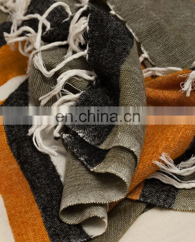The New Green Orange Wide Striped Scarf In Winter