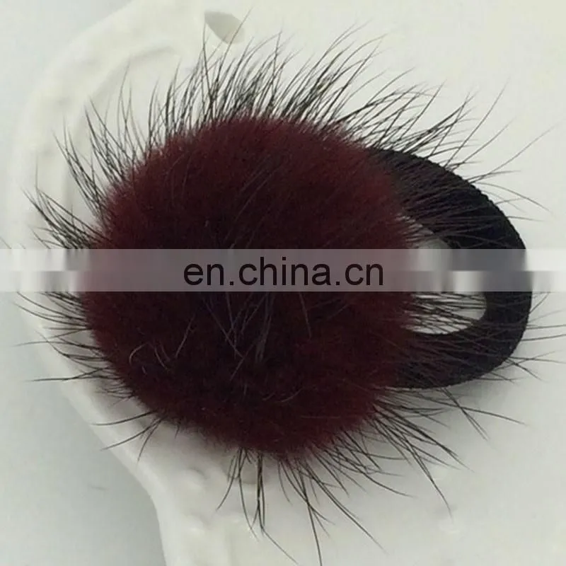 Cute small round mink fur ball hair accessory for kids girl decoration