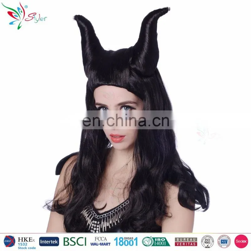 halloween synthetic fibre wigs wholesale movie maleficent cosplay black party wig