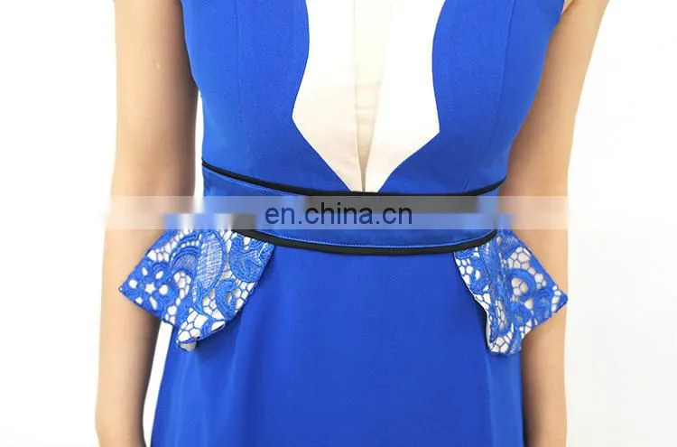New Fashion Summer Sleeveless Vest Mini Banquet skirt lace stitching royalblue skirt