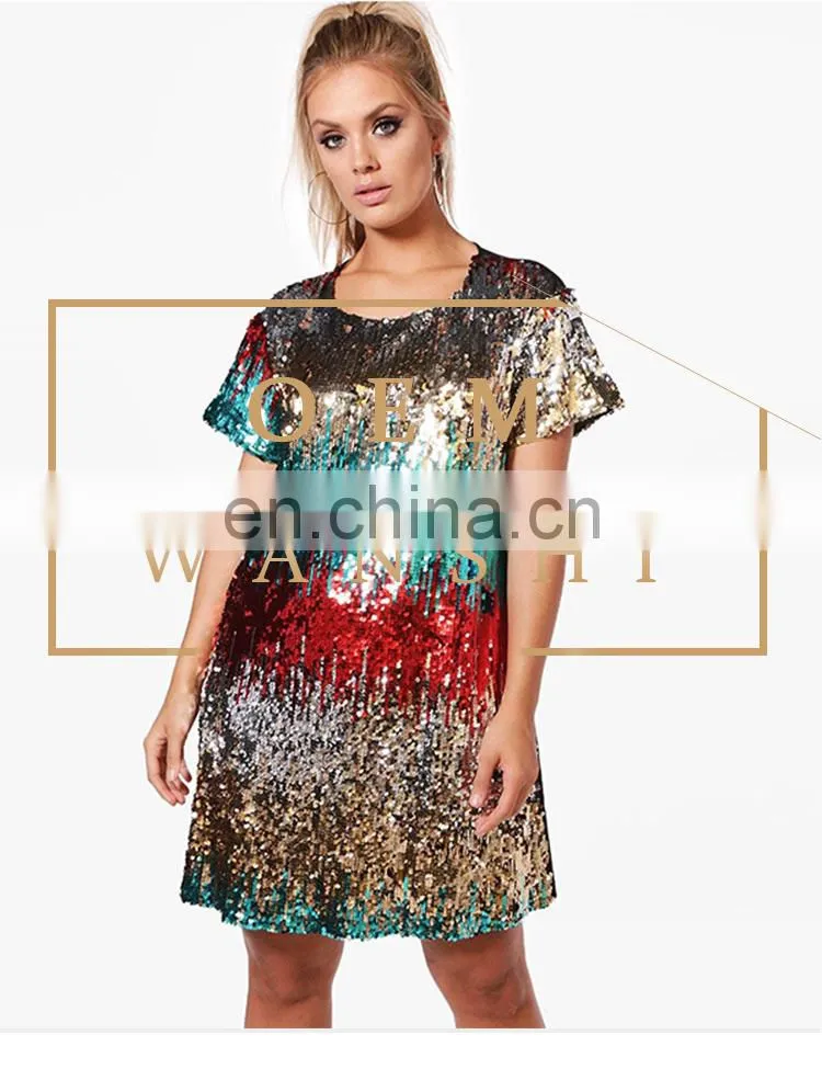 new design summer fashion short sleeve women sequin t shirt dress