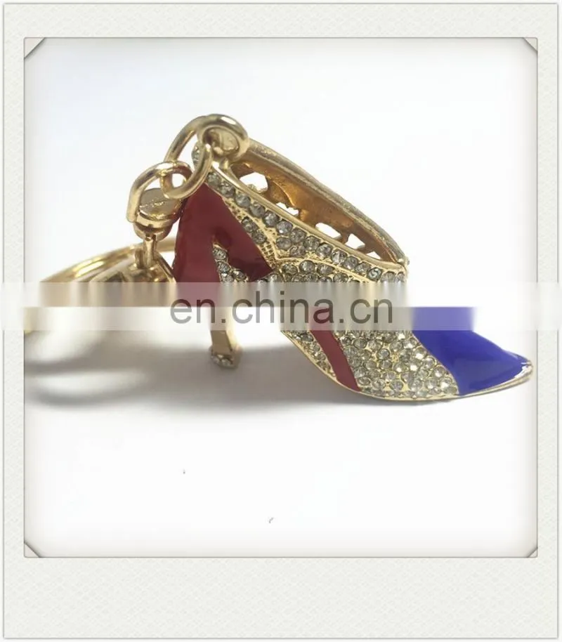 Promotional metal rhinestone shoe keychain