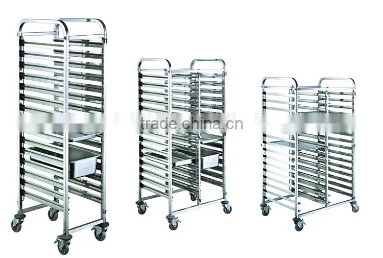 Double Line Stainless Steel Gastronorm Pan Rack Tray Trolley Bakery Trolley