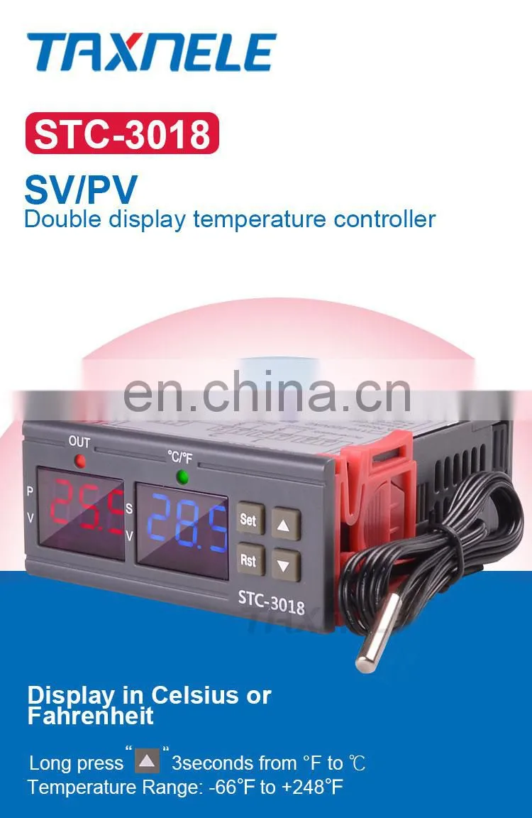 Dual Digital Temperature Controller STC-3018 12V 24V 110-220V Celsius & Fahrenheit Thermoregulator Thermostat Switch