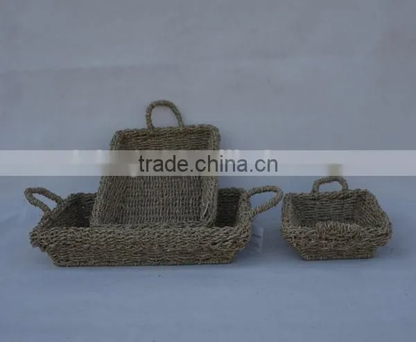 S/3 Rectangular Natural Seagrass Woven Shallow Tray