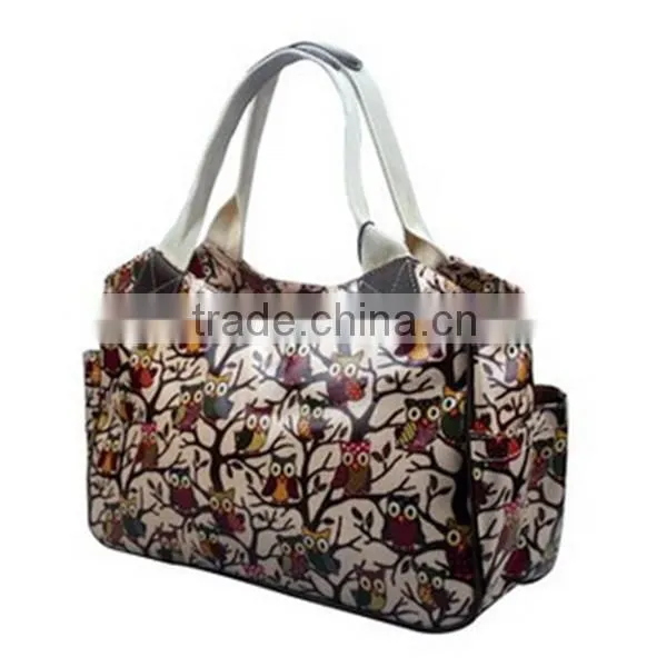 Custom Owl Pattern Oilcloth Tote Bags Lady Shopper Bag Owl Printed Tote Bag