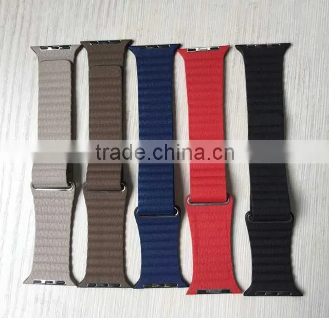Adjustable Magnetic Closure link bracelet Genuine leather loop For Apple Watch strap
