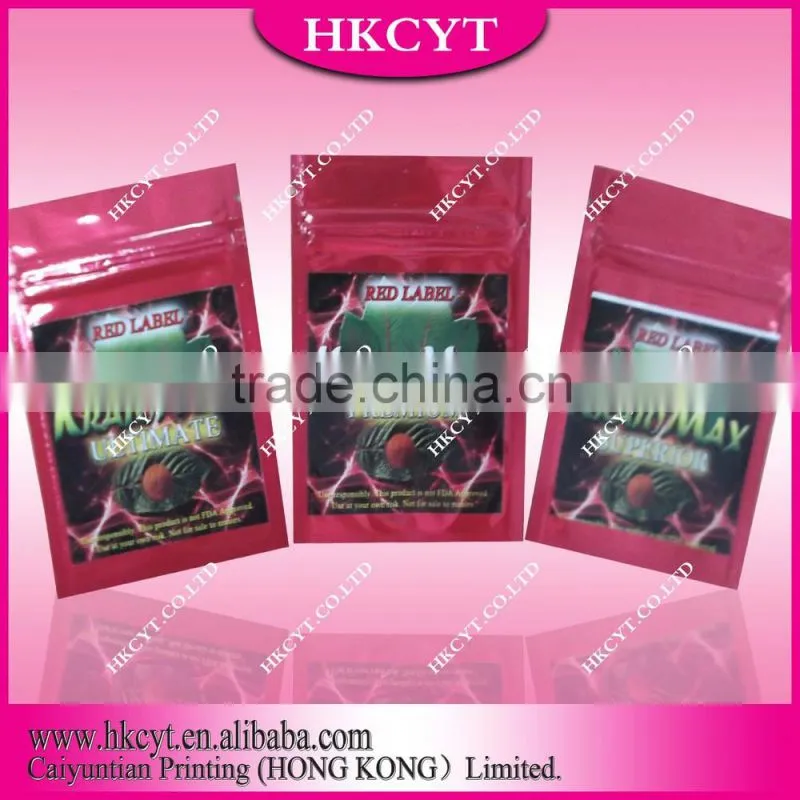 Red private sticker label herbal incense plastic zipper bag