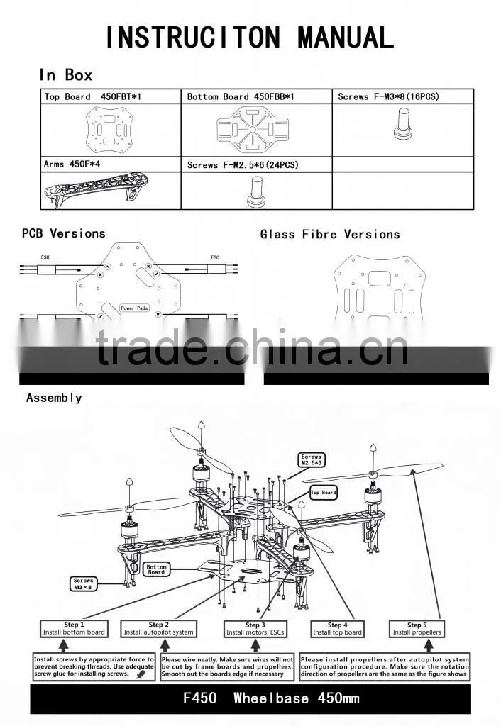 F450 Multi-rotor QuadCopter Airframe Multicopter Carbon Frame