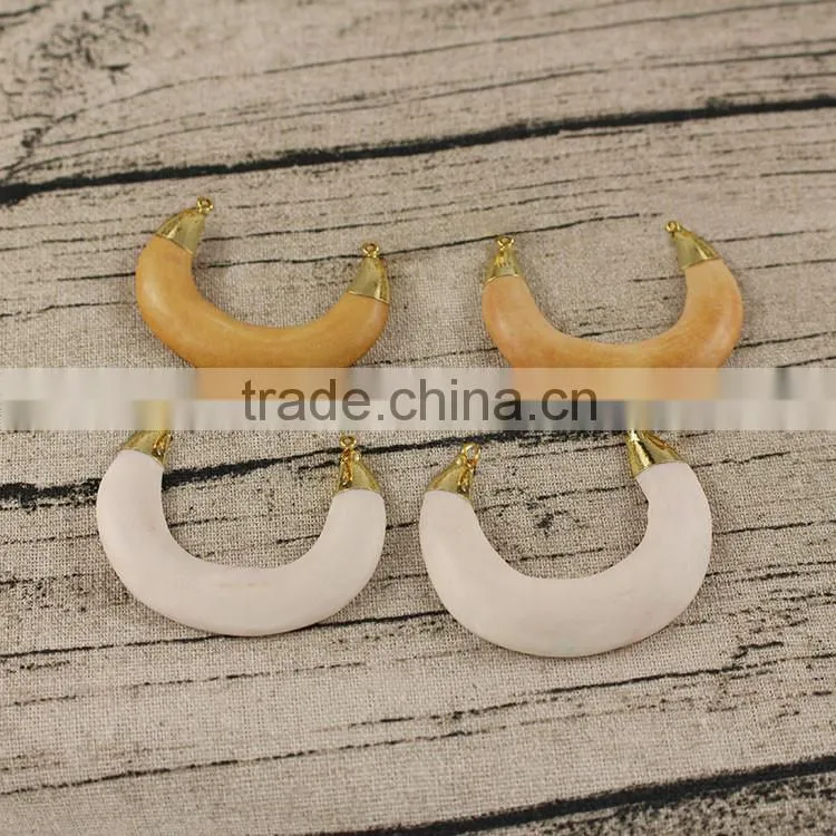 JF6932 New Two Bail Connector Carved Natural Cream Bone Crescent Pendants,Ivory Moon Pendants
