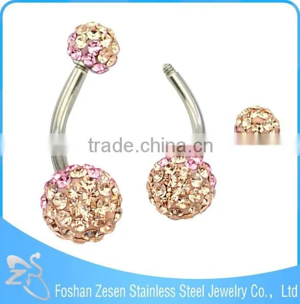 Surgical steel navel piercing crystal color changing belly button ring