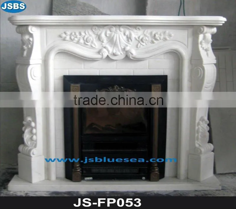 Indoor white marble fireplace design