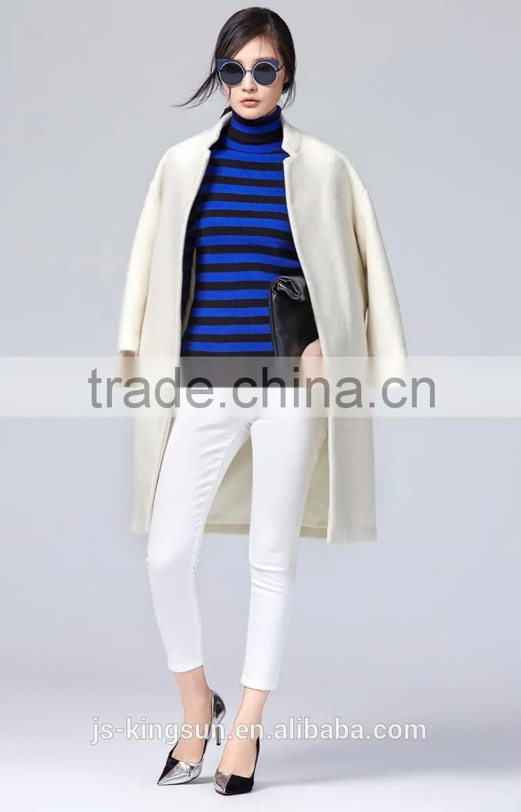 JS--11016B have three colors in-stock turtle neck striped women knit sweater