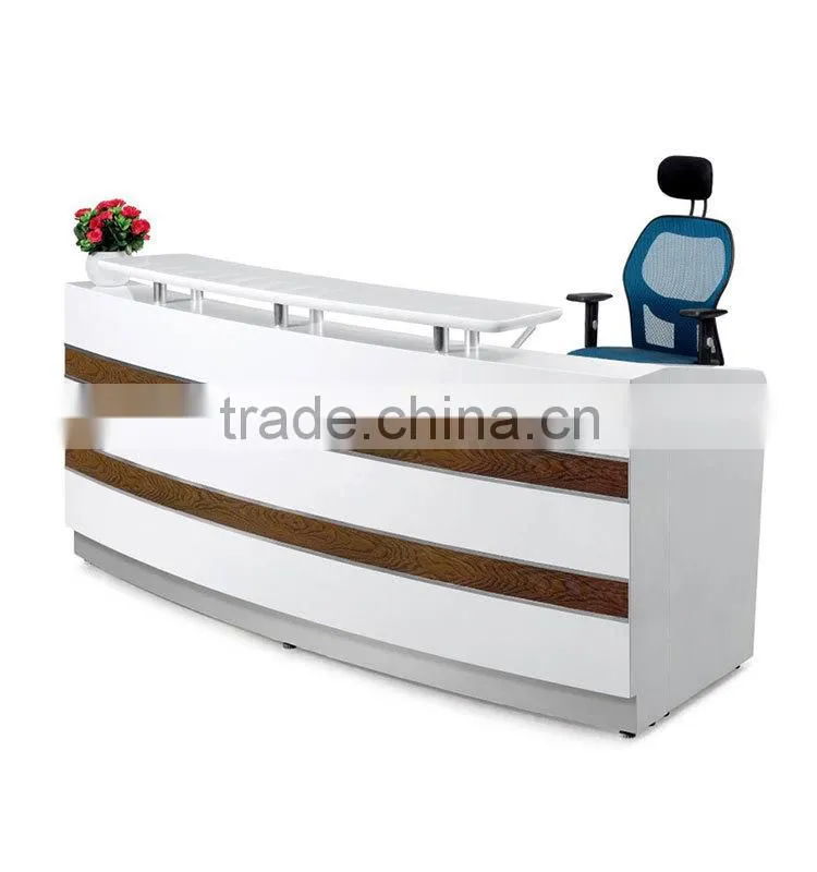 glossy white office curved modern reception desk