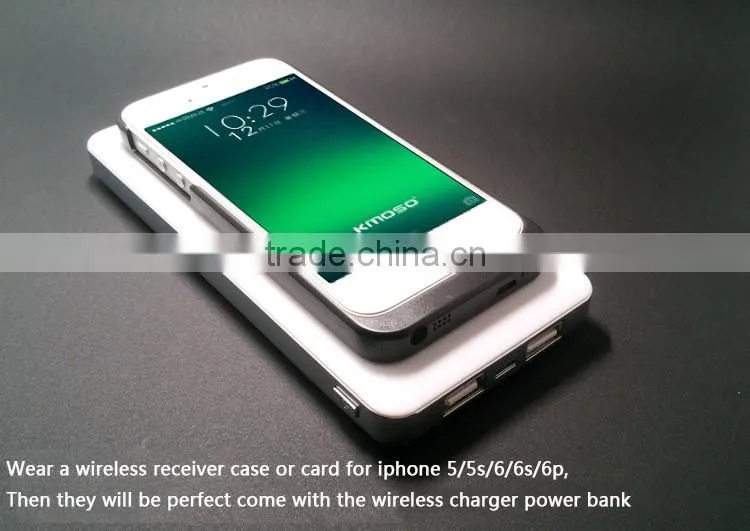 leather texture design dual charging port power bank wireless charger pad
