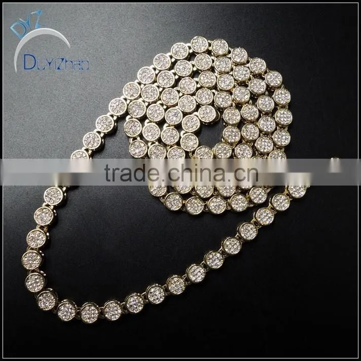 fashion hip hop flower gold rosary diamond necklace