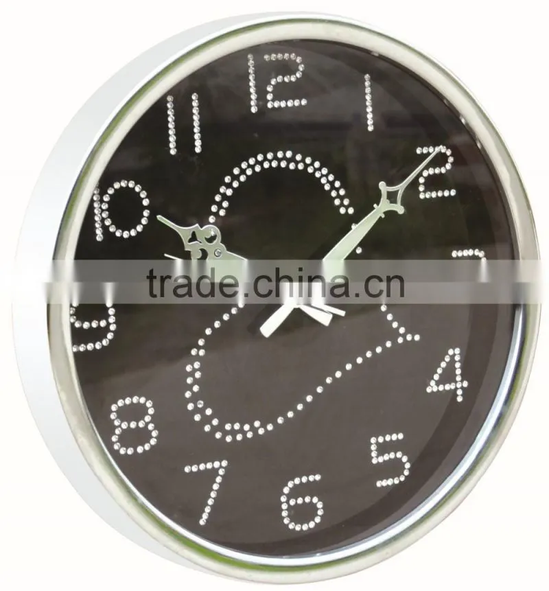 Romantic fahion metal gold decorative wall mounted diamond clock