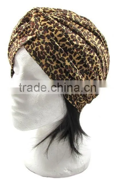 Turban Head Wrap Band headband Hat Cap Chemo Bandana leopard brown