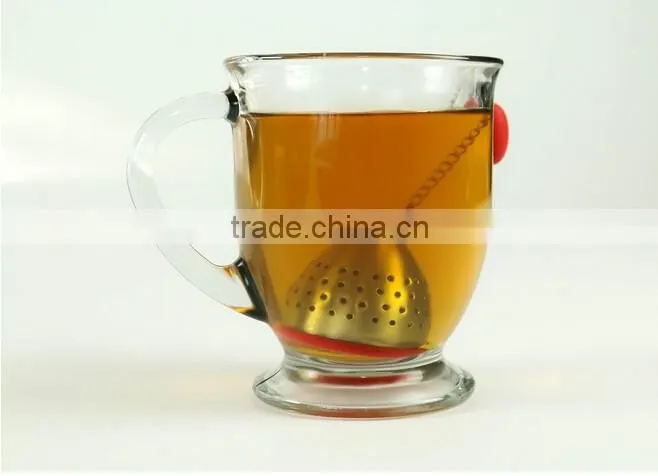 TD-072-Cute Loose Leaf Stainless Steel Tea Infuser with Silicone Drip Tray- Burgundy Red Color