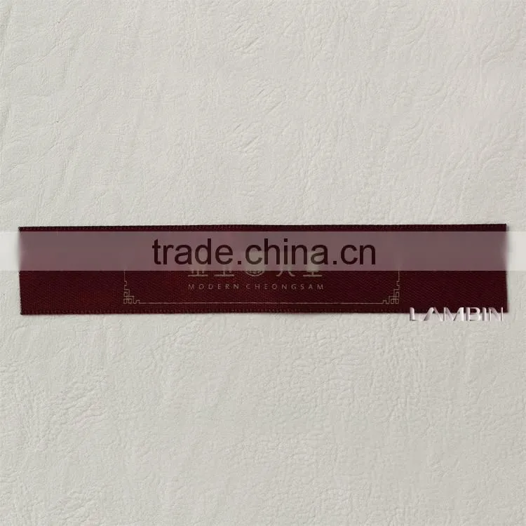 Brown satin ribbon with gold stamping golden printed label main labels for clothes