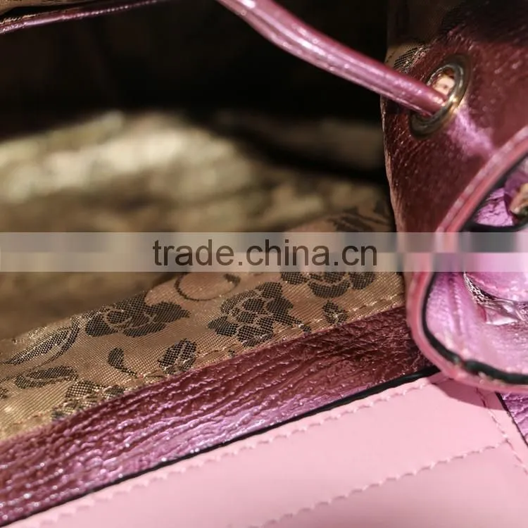 Stylish shinning pink leather cute girls small daily leisure backpack