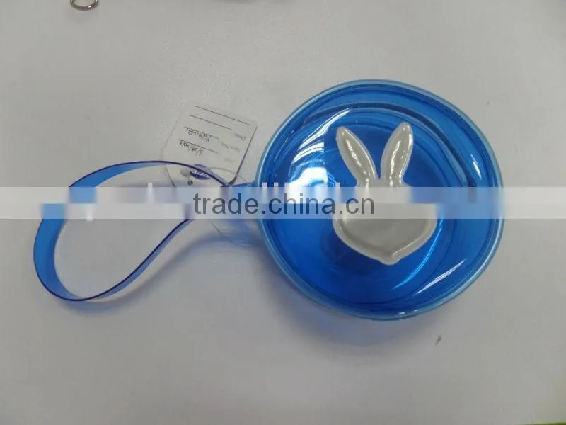 blue color pvc cosmetic bag with rabbit