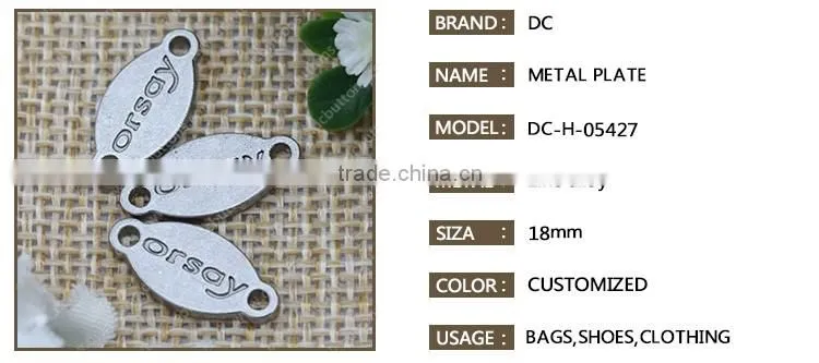 Factory direct sale custom engraved logo metal plate for jean bags and garment
