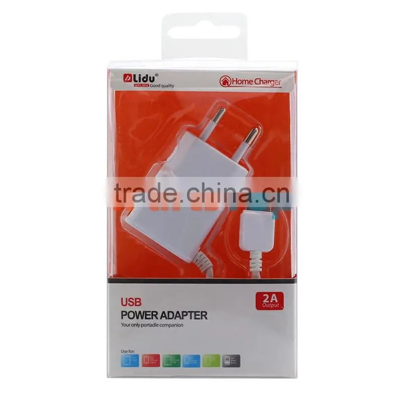 Factory Wholesale Lidu European Home Charger ,Euro USB Power Adapter WIth Micro B 3.0 USB Cable For Samsung Note 3 S5 With Box