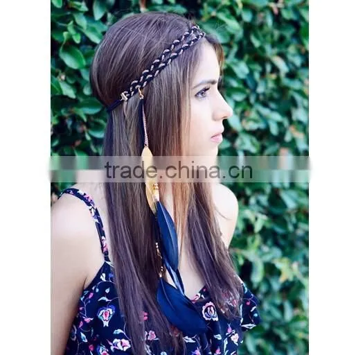 Hot Sale Boho Style Handmade suede Feather Beach Hair head band Headband
