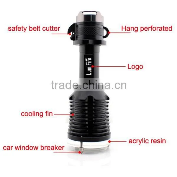 1158 New design!! XM-L T6 LED Ultra Power Aluminum Torch light rescue hammer led falshlight emergency safety