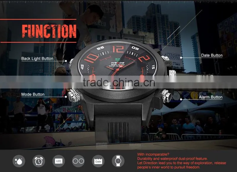 2016 WEIDE Unique Mens Watches led display man quartz watch fashion watches mens dive watch make your own digital watch