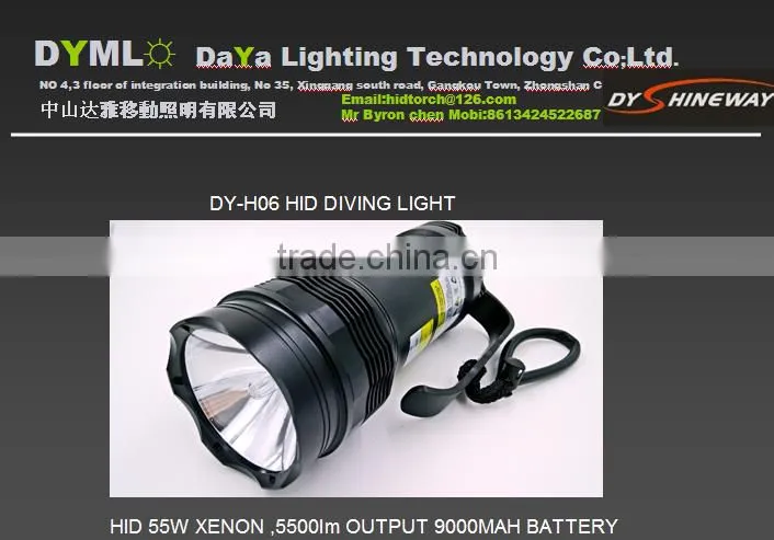 the most bright hid diving torch,85w,8500lumen,9000mah lion battery,200meters waterproof,patent design