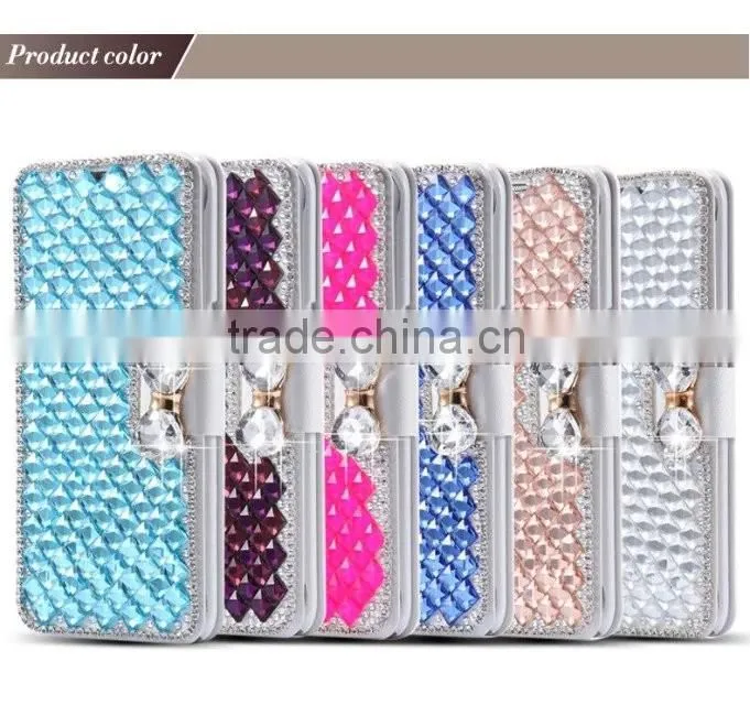 Luxury Leather Bling Crystal Diamond Bow Wallet Case for S7/S7 edge .For iphone 6/6s bling crystal wallet case