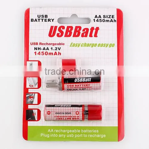 USB 1.2v AA 1450mAh NI-MH batteryusb battery bank