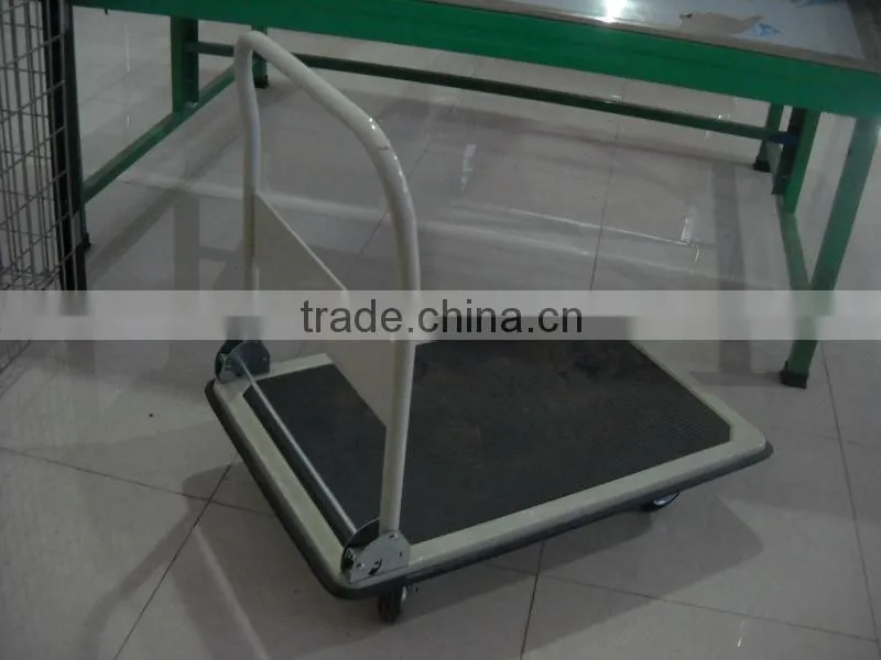 Heavy Duty Foldable Four Wheel Mute Plastic Platform Trolley Hand Cart with Folding Handle