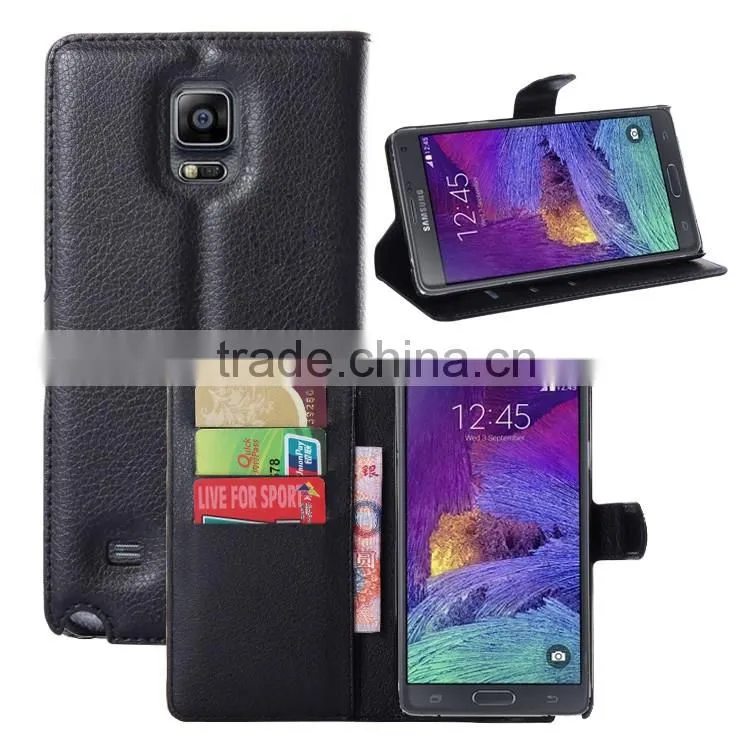 Wholesale Folio Stand Case PU Leather Flip Cover with Wallet for Samsung GALAXY Note4
