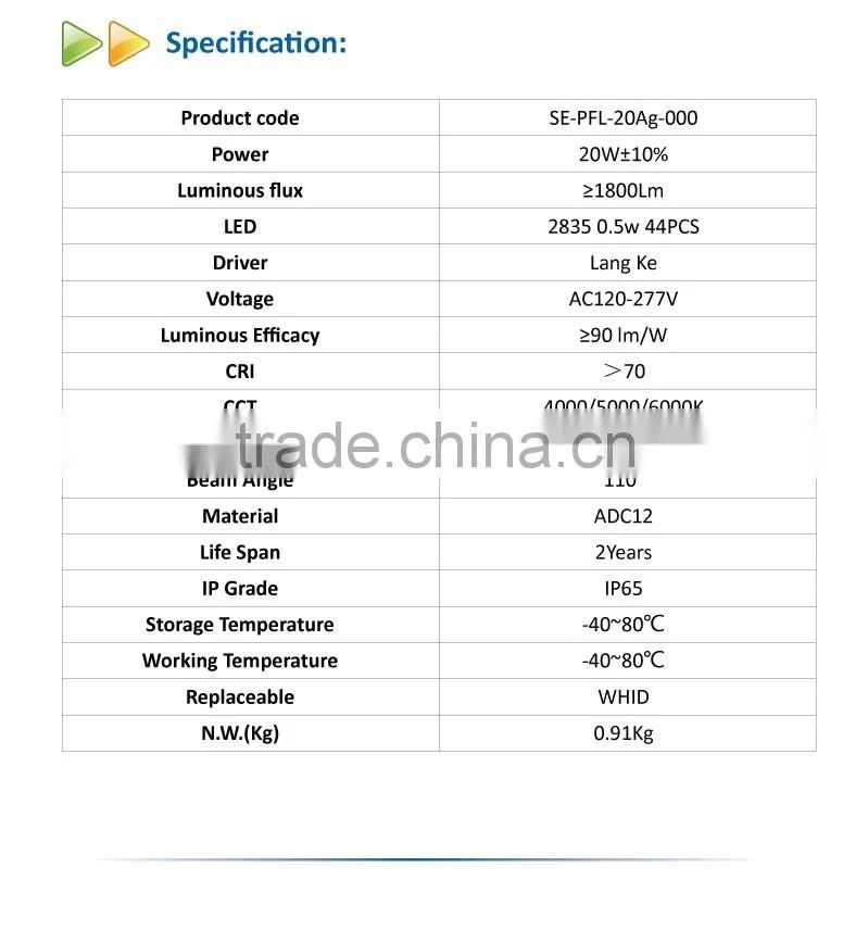 New arrival Super slim led flood light IP65 waterproof outdoor 20w LED project lighting
