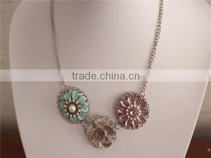 White Gold Plated Fashion Flower Jewelry Necklace, Crystal Necklaces Jewelry