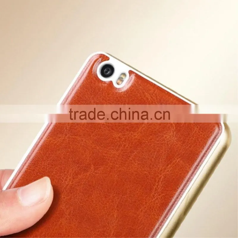 Charming leather back case for xiaomi mi note with metal frame