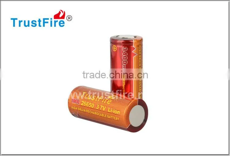 2014 TrustFire deep cycle batteries 3.7v 3400mah new style IMR 26650 high drain rechargeable battery unprotected FLAT top