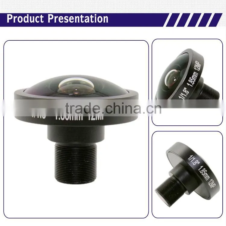 cn Fuzhou 1/8" 1.85mm M12 hd 12 megapixel 195 degree fisheye projector lens for cctv lens
