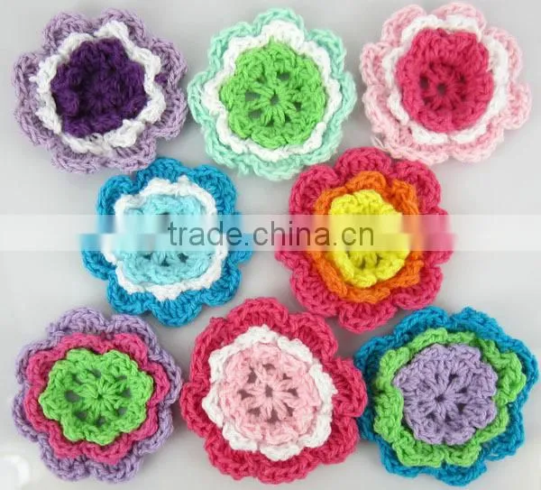 Mixed Handmade Crochet Flower Appliques Sewing Bow For garment/kids footwear/clothing