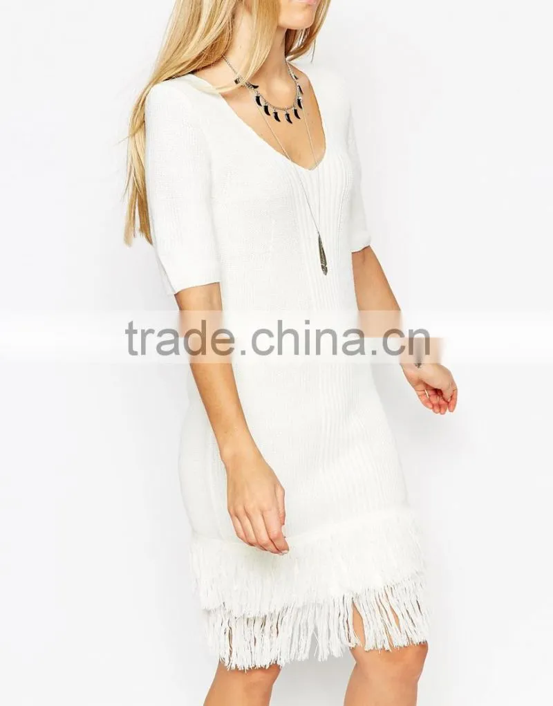 High fashion design sexy women sweater dress knitting dress fringing dress