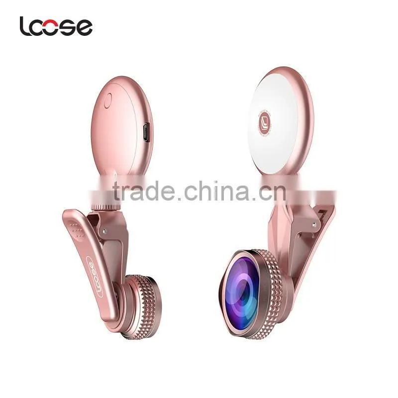 Wholesale Beauty RK19 selfie ring light Mobile phone 2 in 1 fisheyes lens Led fill light